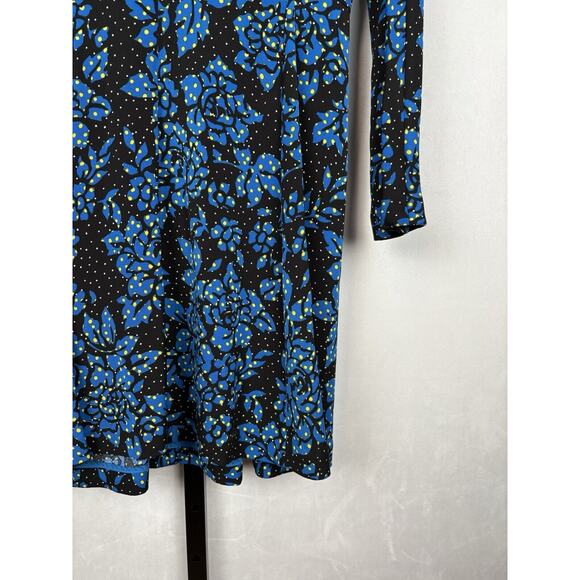 Diane von Furstenberg Silk Blend Blue Floral Print Long Sleeve Dress 6 V-Neck - Picture 4 of 9